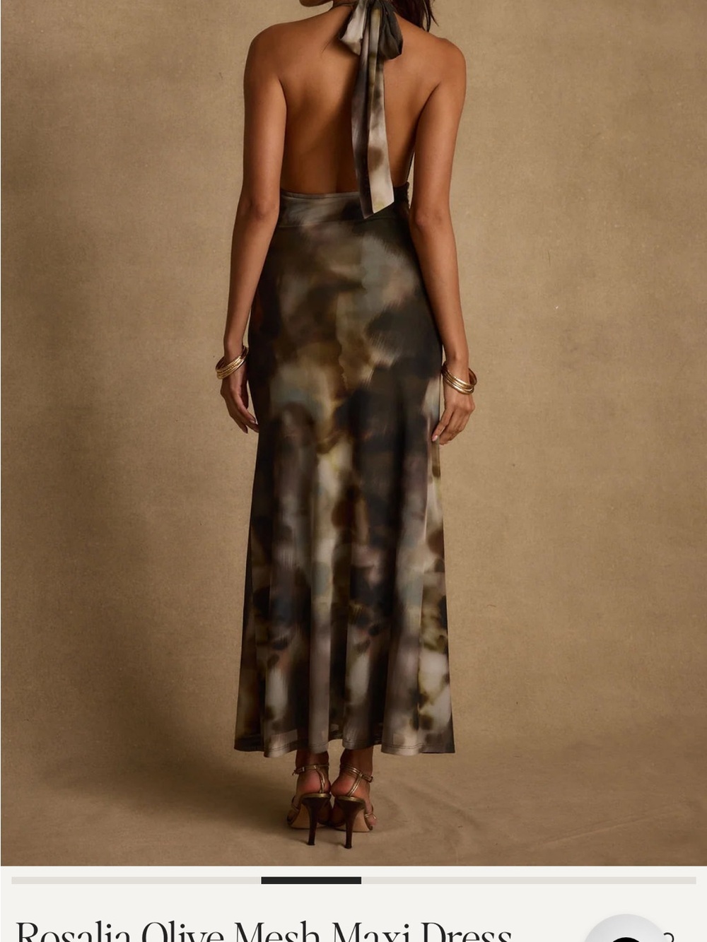 12th Tribe Olive Multi Halter Mesh Maxi Dress - Picture 2 of 3